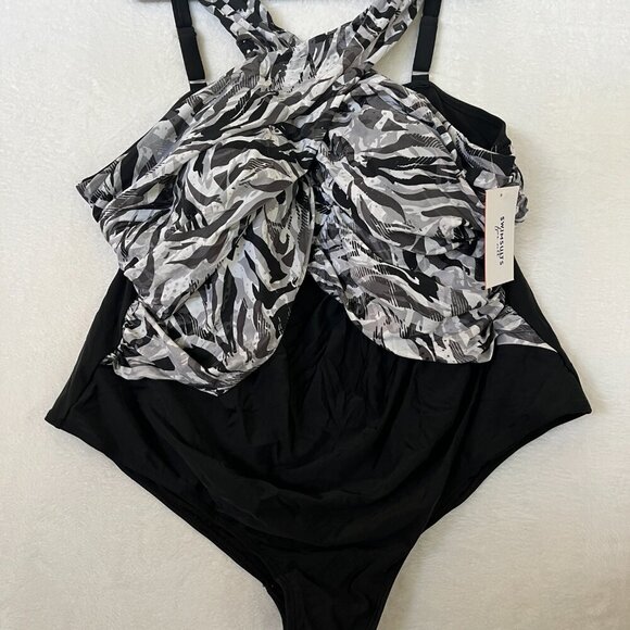 NWT Swimsuits For All One Piece Gray Black Graphic Criss Cross High Neck sz 32 - Picture 6 of 16